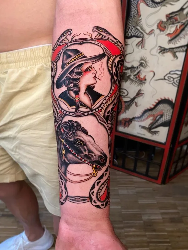 color traditional 纹身 在 forearm #75473 | 纹身师 Joe Tartarotti