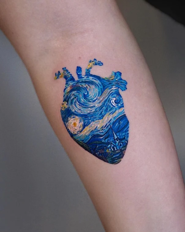 Illustrative Heart, Landscape tattoo on Forearm