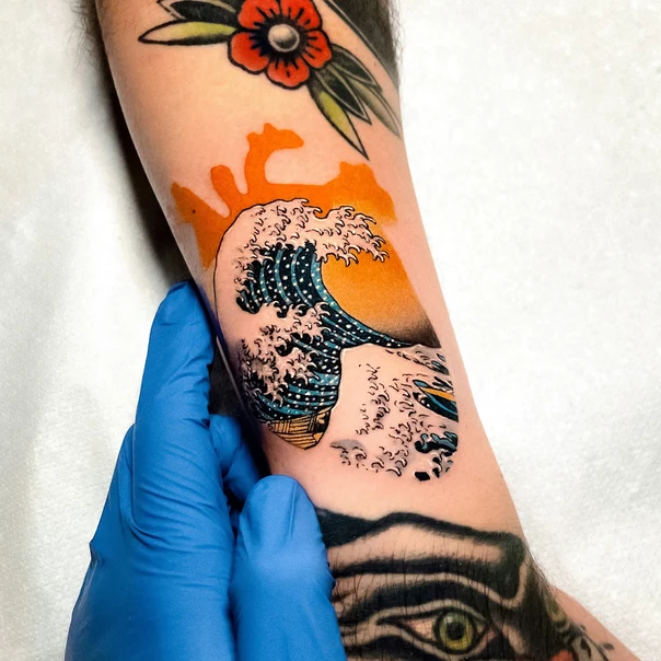 Japanese Wave, Landscape tattoo on Forearm