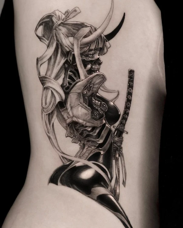 Black & Grey Anime, Oni tattoo on Side