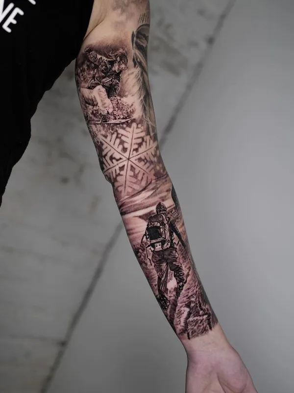 black and grey realism 纹身 在 full sleeve #75512 | 纹身师 Jim Leclerc