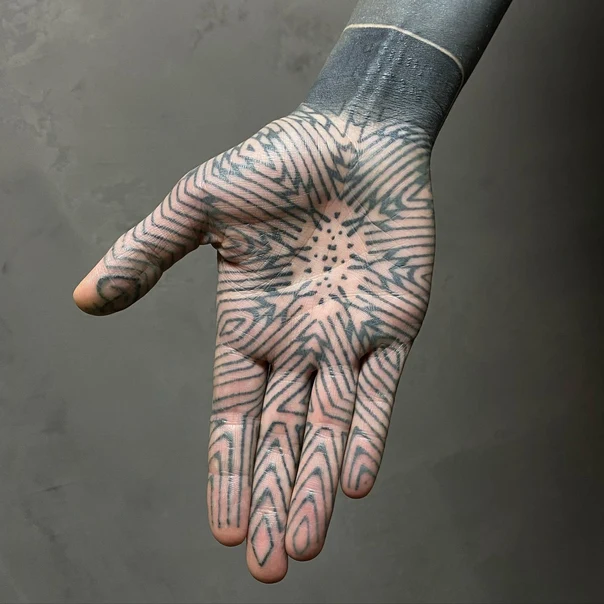 Geometric Radial starburst, Zigzag lines tattoo on Hand