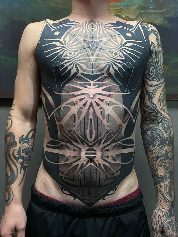 male black blackwork Tatuaggio su chest #75528 | Tatuatore Stefan Halbwachs