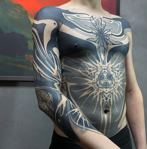 Ornamental Bird, Sunburst tattoo