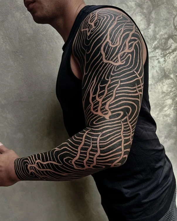 Geometric Wavy lines, Curved shapes tattoo on Full Sleeve