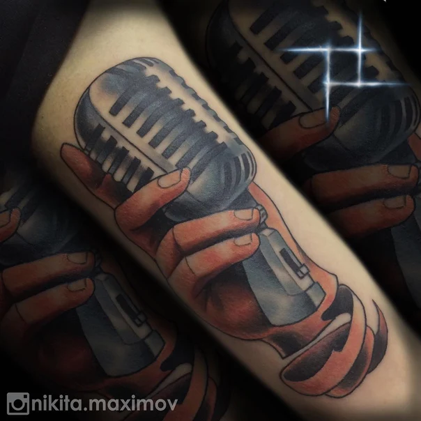 Realism Microphone, Hand tattoo on Forearm