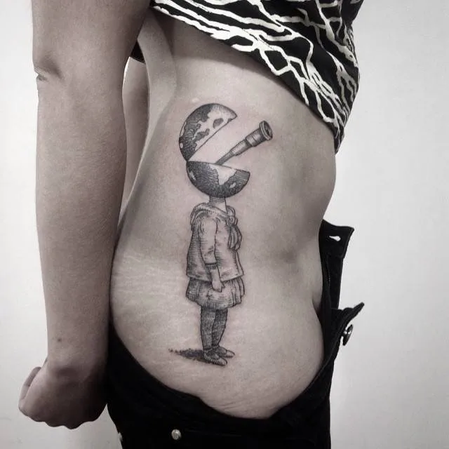 Tattoo artist Otto D’Ambra linework, abstract, surrealism dotwork design tattoo