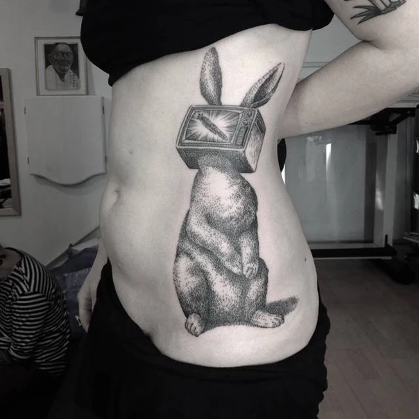 Blackwork Rabbit, Television tattoo on Side