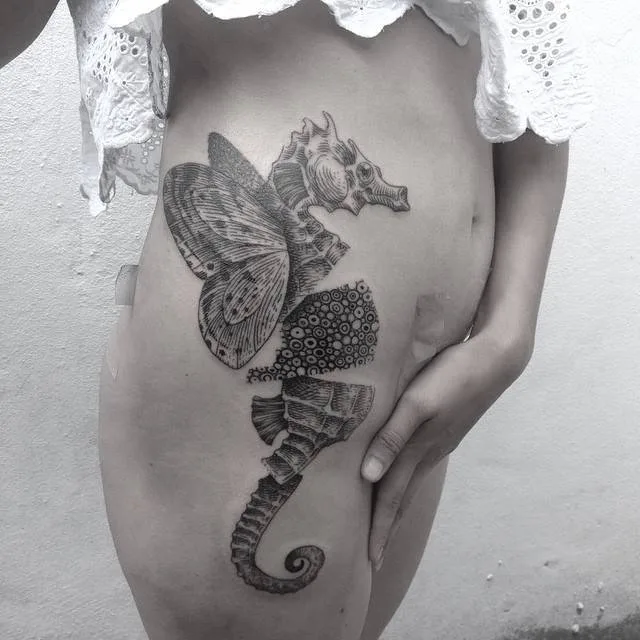 Tattoo artist Otto D’Ambra linework, abstract, surrealism dotwork design tattoo