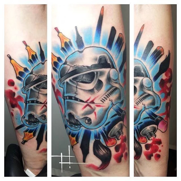 Trash Polka Stormtrooper, Paintbrushes tattoo on Forearm