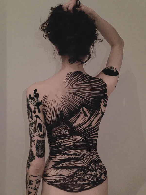 female black blackwork Tatuagem em full back #4987 | Tatuador Евгений Неделько