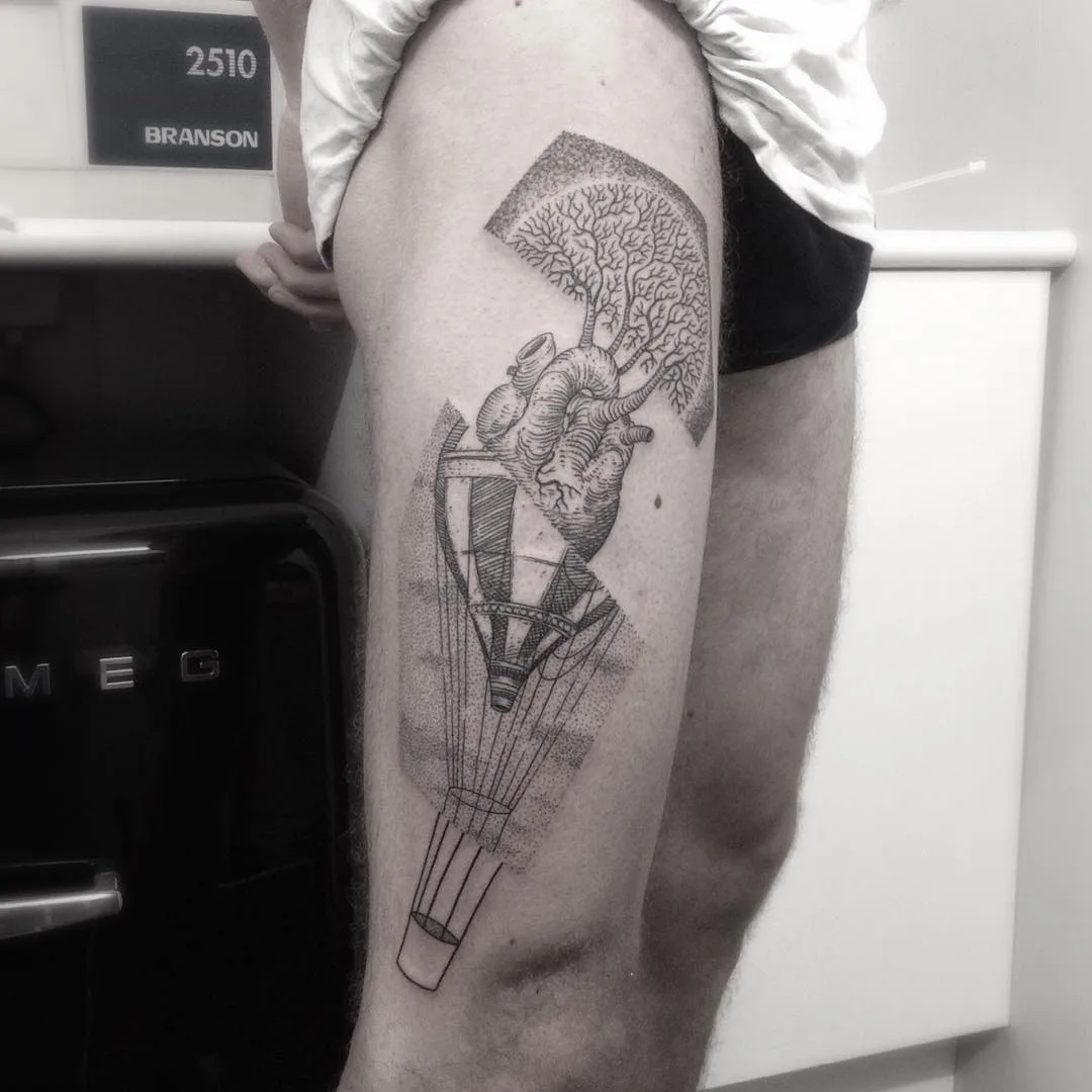 Tattoo artist Otto D’Ambra linework, abstract, surrealism dotwork design tattoo