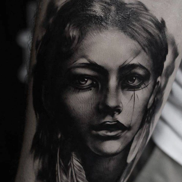 Realism Portrait, Feather tattoo on Forearm