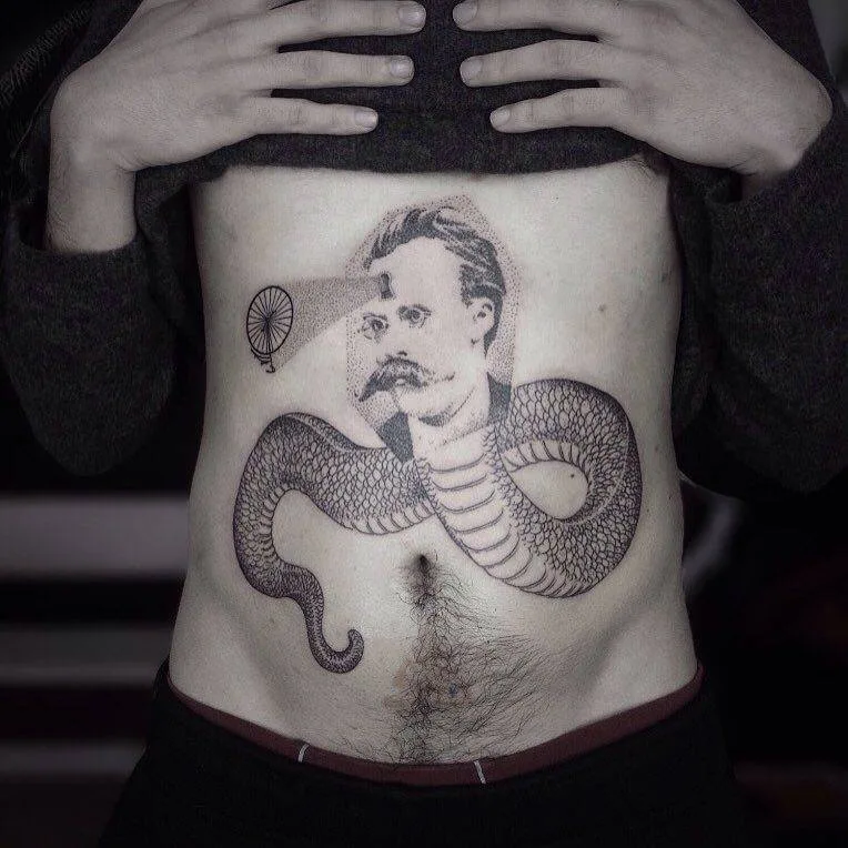 Tattoo artist Otto D’Ambra linework, abstract, surrealism dotwork design tattoo