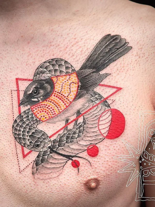 male color geometric 纹身 在 chest #4868 | 纹身师 Chris Rigoni