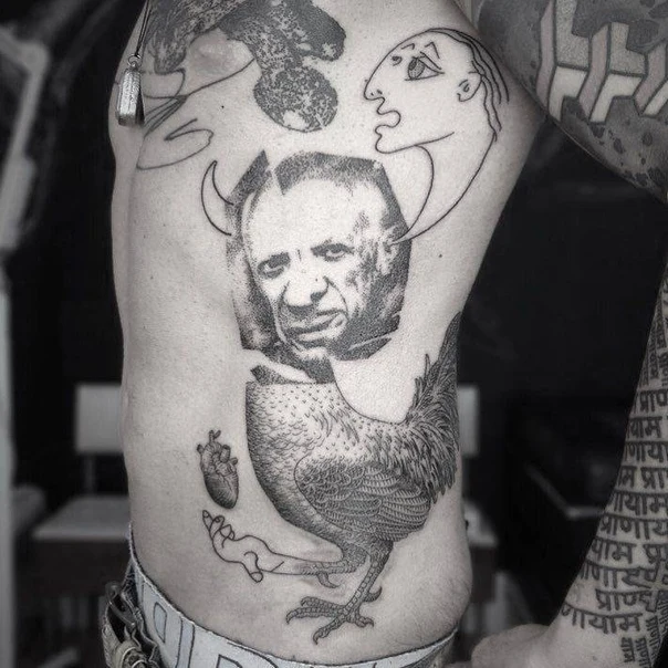 Sketch Portrait, Animal tattoo on Side