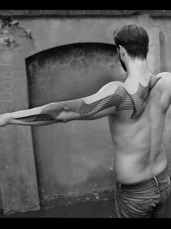 male black and grey geometric tattoo on full sleeve #4845 | Tattoo Artist Chaim Machlev
