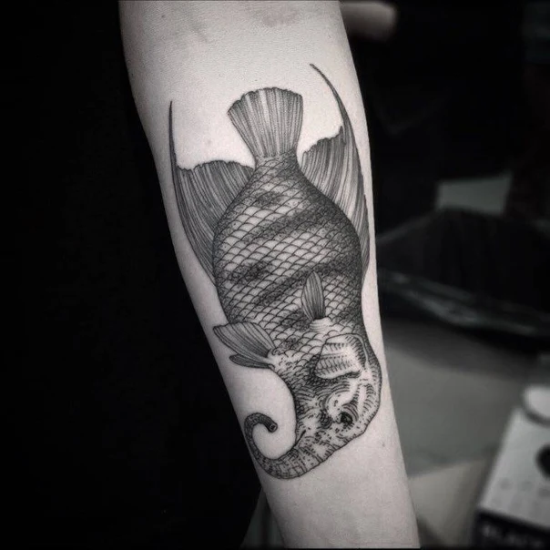 Linework Fish tattoo on Forearm