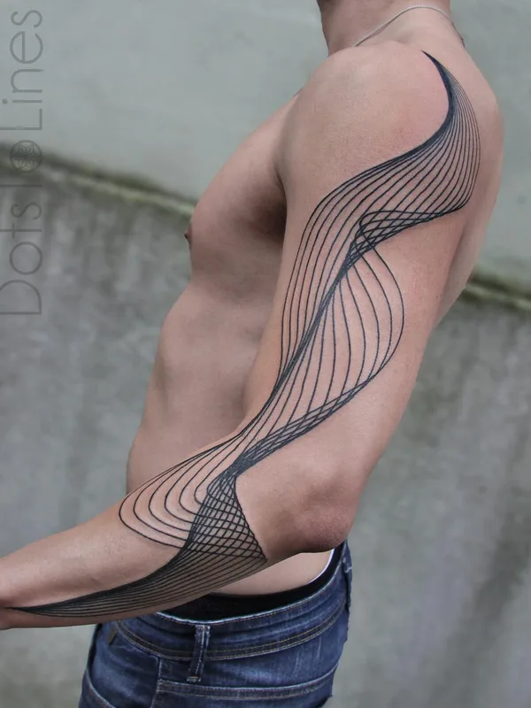 male black linework tattoo on full sleeve #4850 | Tattoo Artist Chaim Machlev