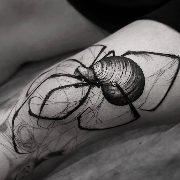 Sketch Spider tattoo on Thigh
