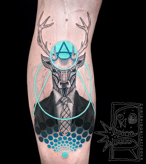 Geometric Deer, Geometric tattoo on Calf