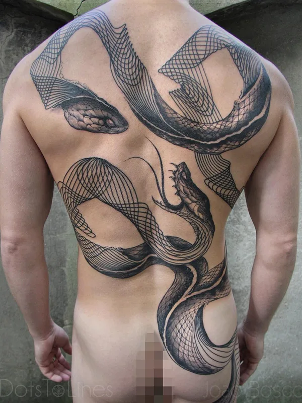 male black and grey linework tattoo on full back #4855 | Tattoo Artist Chaim Machlev