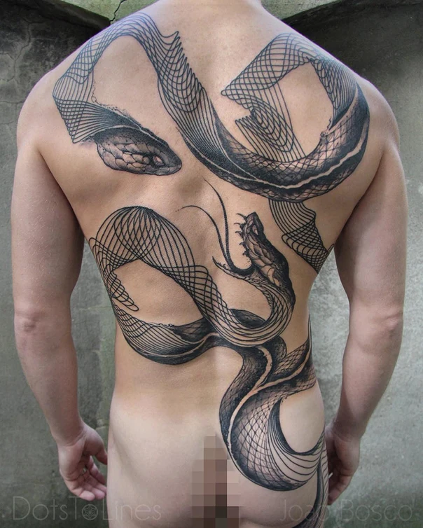 Linework Snake tattoo on Full Back