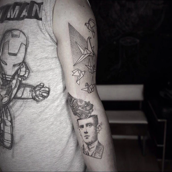 Linework Origami, Portrait tattoo on Forearm