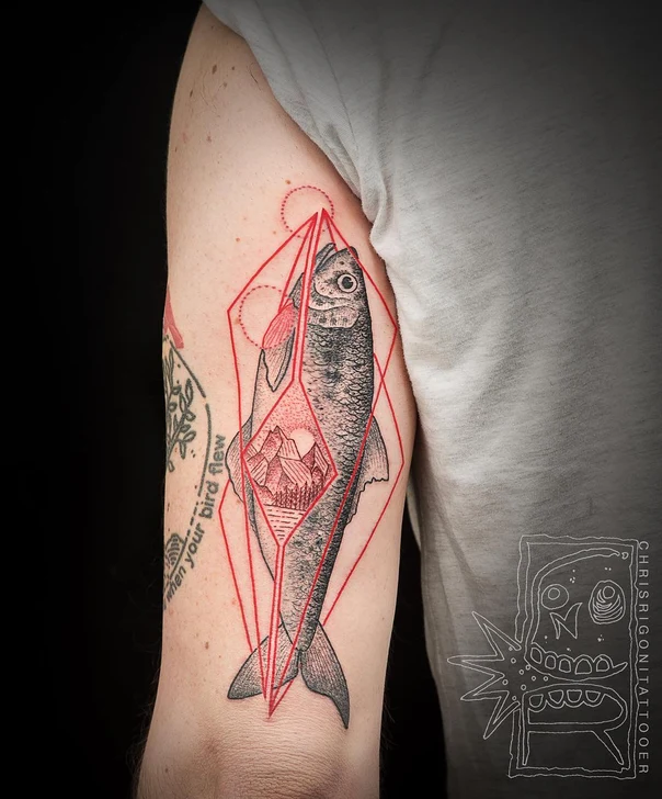 Geometric Fish, Geometric tattoo on Upper Arm