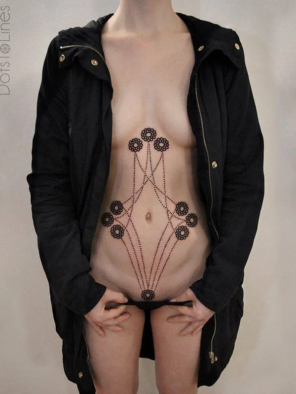 female black linework tattoo on stomach #4851 | Tattoo Artist Chaim Machlev