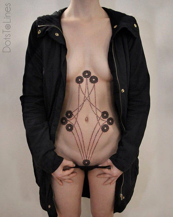 Linework Floral, Geometric tattoo on Stomach