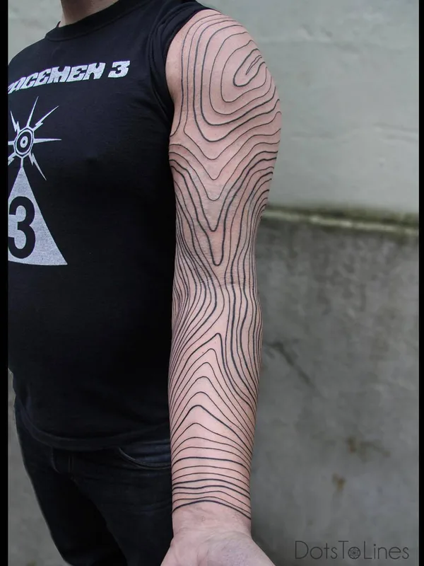 male black linework tattoo on full sleeve #4854 | Tattoo Artist Chaim Machlev