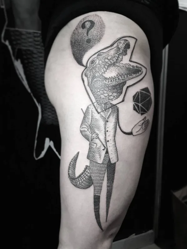 black blackwork tattoo on thigh #4971 | Tattoo Artist Otto D’Ambra