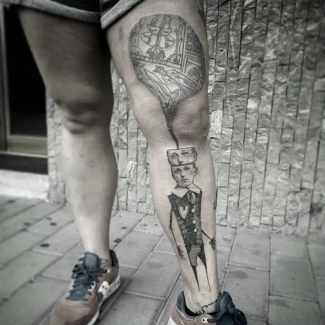 Tattoo artist Otto D’Ambra linework, abstract, surrealism dotwork design tattoo