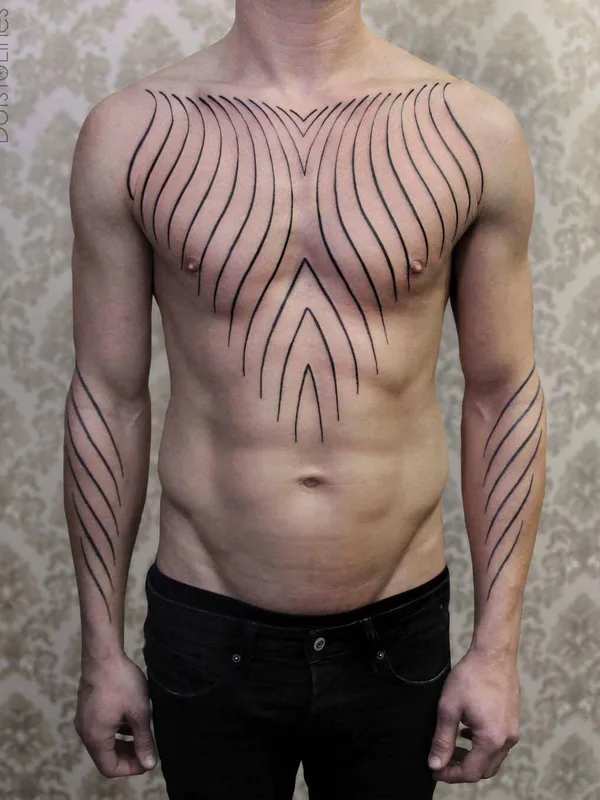 male black linework tattoo on chest #4857 | Tattoo Artist Chaim Machlev