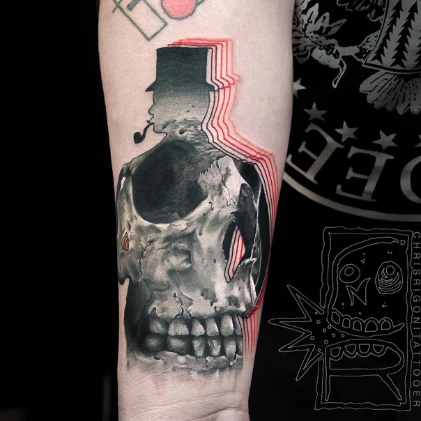 Black & Grey Skull, Silhouette tattoo on Forearm