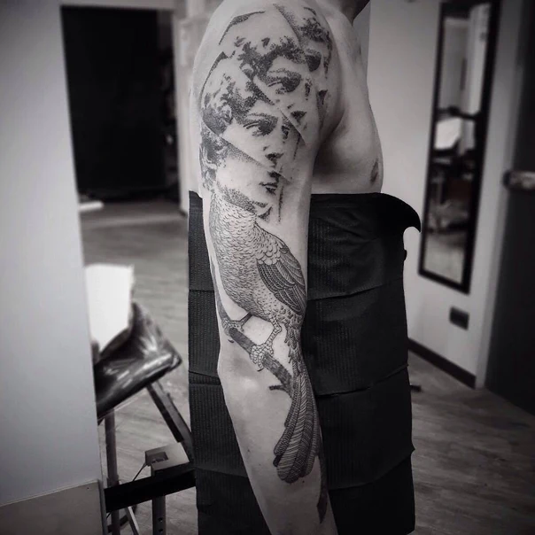 Black & Grey Bird, Portrait tattoo on Forearm