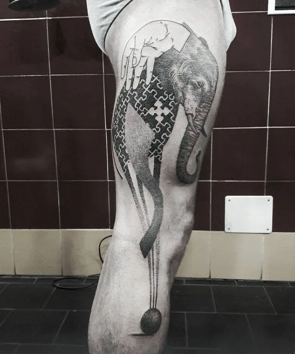 black and grey black and grey tattoo on thigh #4970 | Tattoo Artist Otto D’Ambra