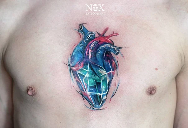 Иллюстративная Heart, Geometric tattoo на Грудь