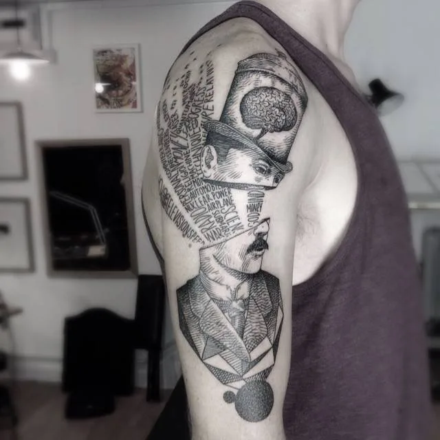 Tattoo artist Otto D’Ambra linework, abstract, surrealism dotwork design tattoo