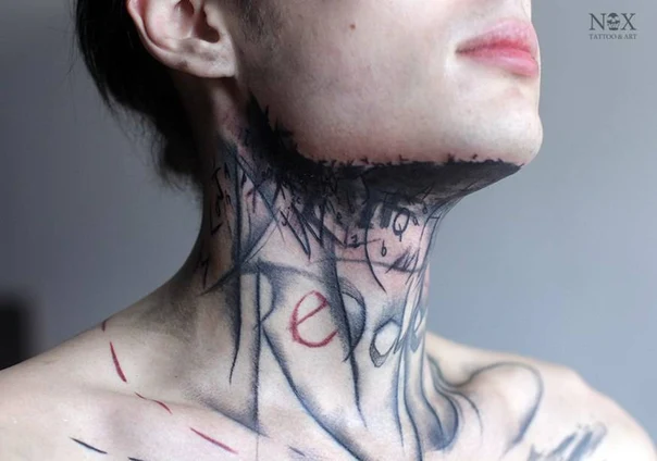 Блэкворк Lettering, Abstract tattoo на Шея