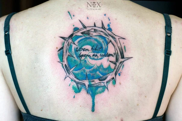Акварель Crown of thorns, Water tattoo на Верхняя часть спины