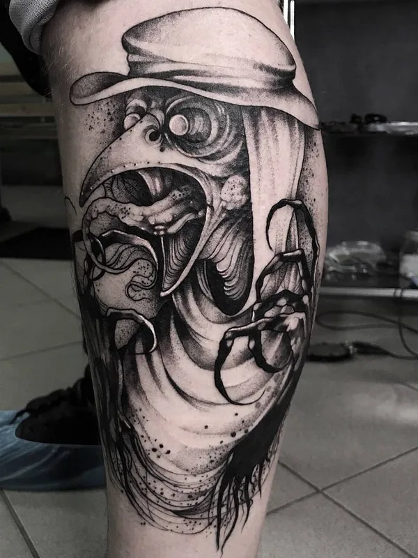 black and grey blackwork Tatuaggio su calf #14806 | Tatuatore Саша Катуна