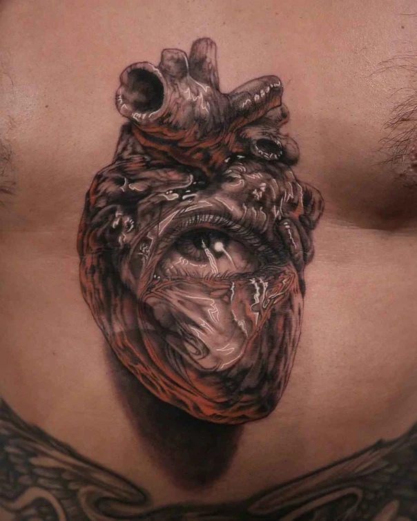 Realism Heart, Eye tattoo on Chest