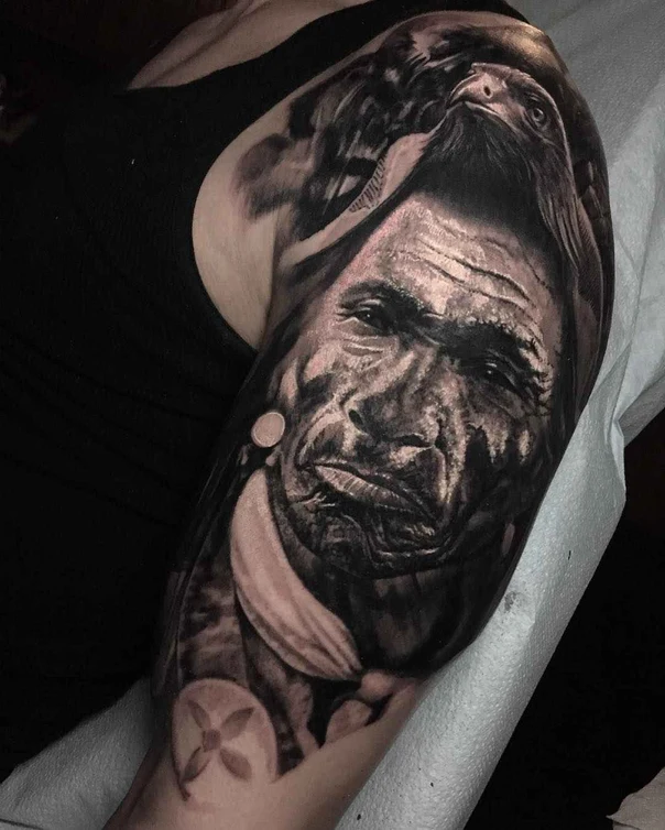 Realism Portrait, Eagle tattoo on Upper Arm