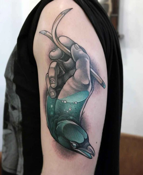 Realism Hand, Bird tattoo on Upper Arm