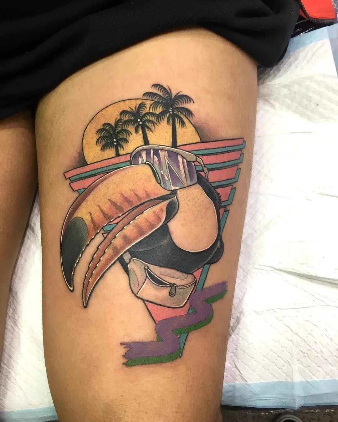 Tattoo artist Leisure Brodie Bandit bright authors new school tattoo in 80's style | Perth, Australia