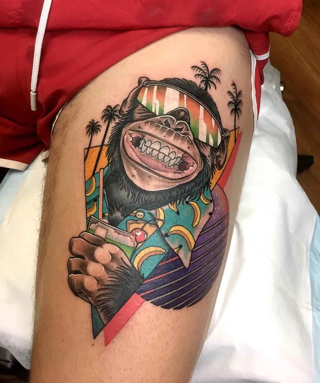Tattoo artist Leisure Brodie Bandit bright authors new school tattoo in 80's style | Perth, Australia