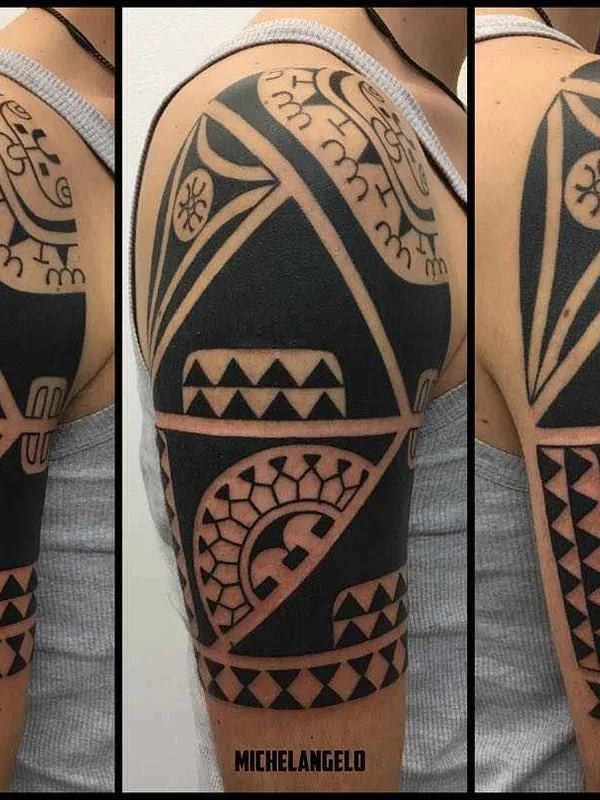 male black tribal 纹身 在 full sleeve #14582 | 纹身师 Michelangelo