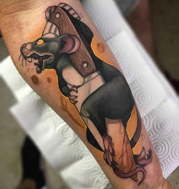 New School Rat, Knife tattoo on Forearm